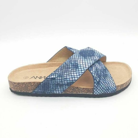 Anna Gibson Slide Sandals Blue Snakeskin 6.5‎ New - Picture 1 of 8
